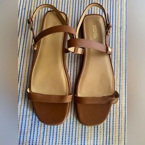 Michael Kors Shoes Woman Brown Flat Sandal Size 9.5 Leather Buckle NEW